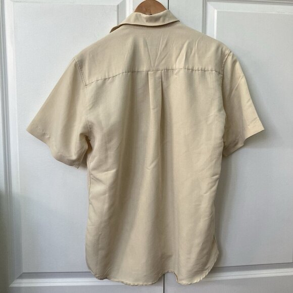 Vintage Oscar de la Renta Button Up Shirt Mens Yellow Neutral Camp Summer - Picture 2 of 7